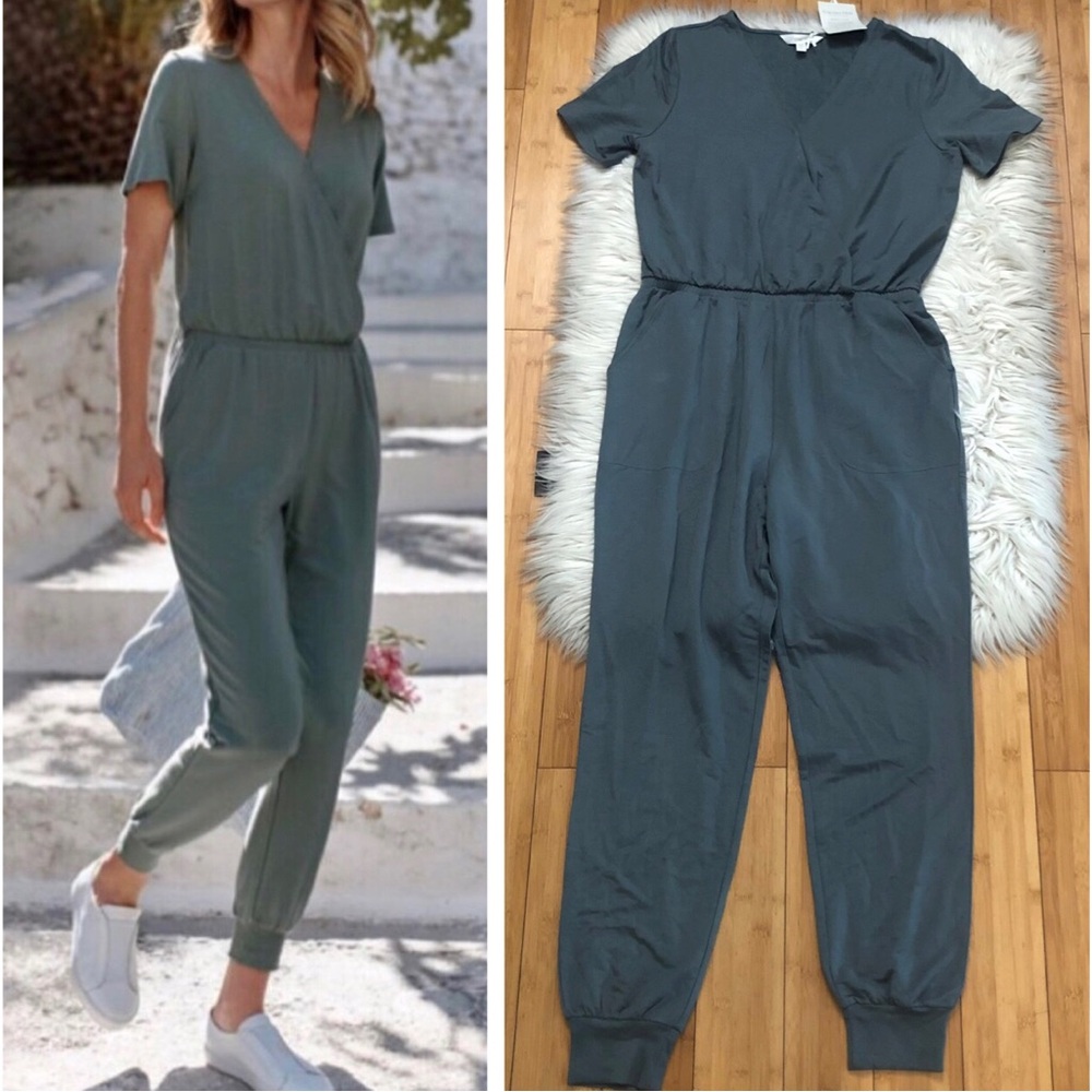 Garnet Hill Surplice Jogger Tencel Lyocell Relax Fit Balsam Green Jumpsuit S NWT